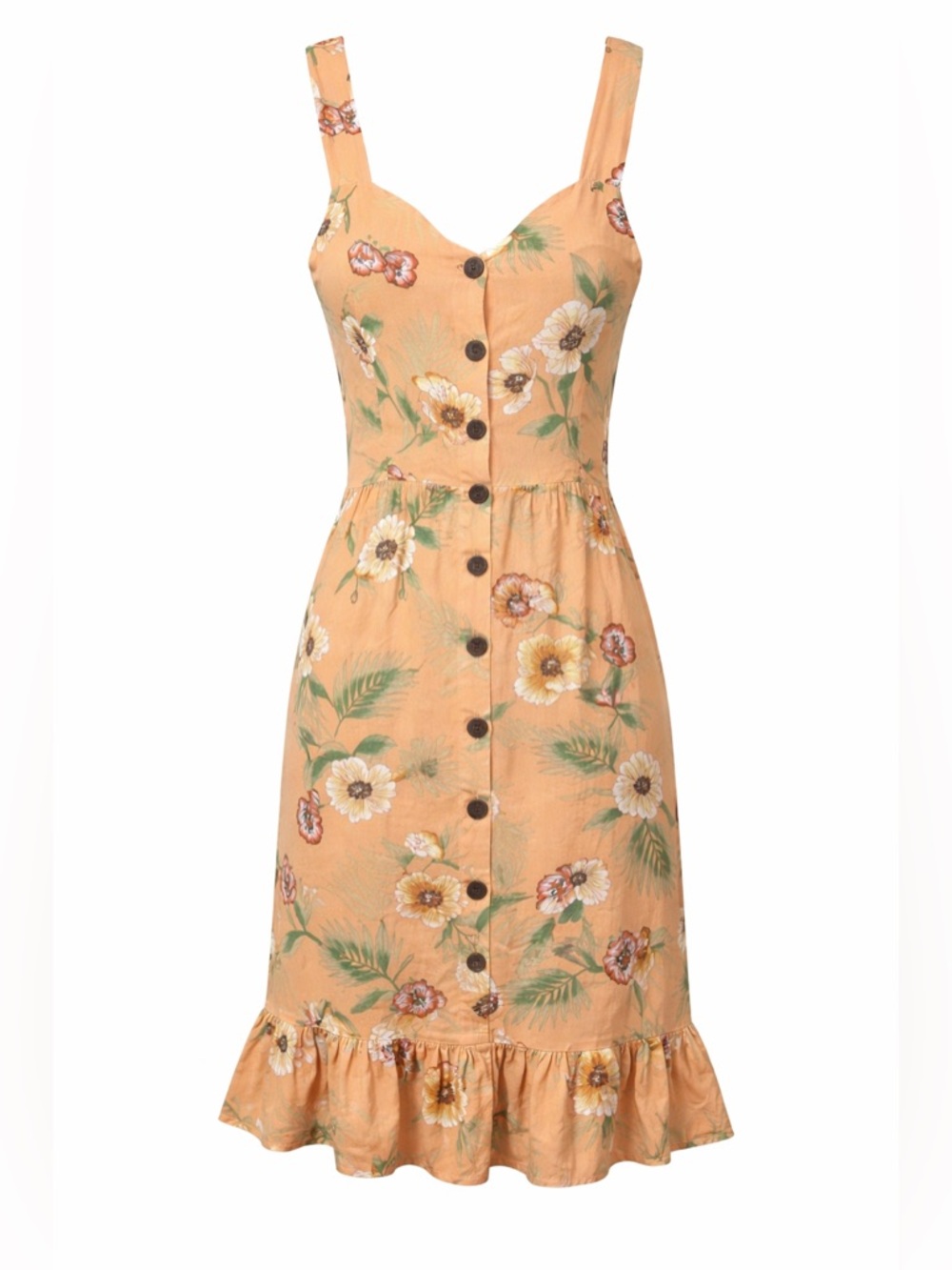 Monteau Floral Button Front Dress Peach Boho Cottagecore Sundress-Small